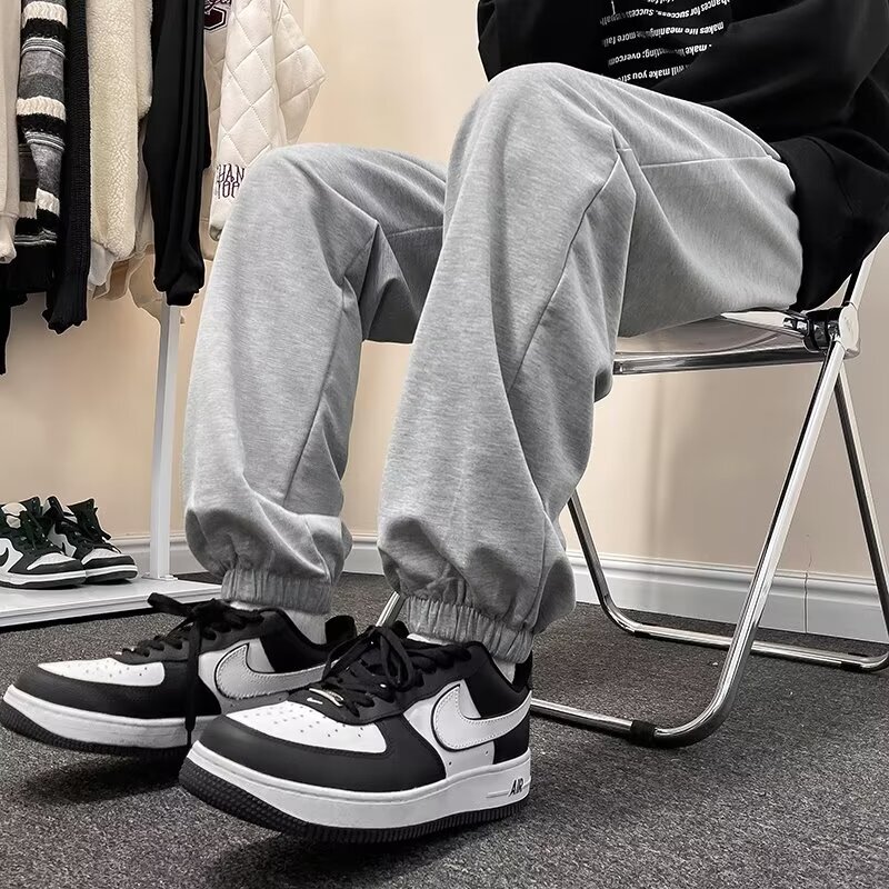 Autumn and Winter Solid Color Cotton-Feel Pants Men's Sports Casual Long Pants ins Sweatpants Gray Loose Straight-Leg Jogger Pants