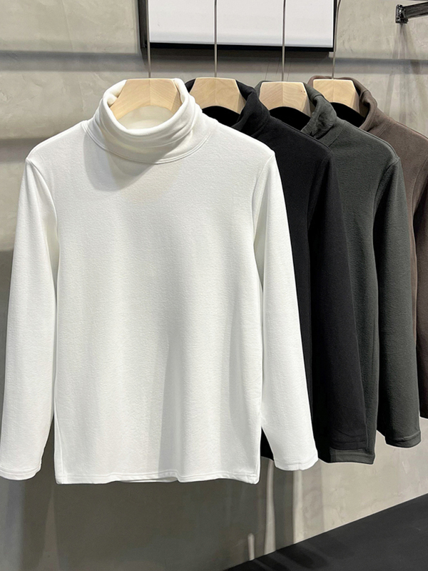 Spring Long-Sleeve T-Shirt for Men, Double-Sided Thermal Base Layer, Half-High Collar, Solid Color, Autumn and Winter Warm Inner Wear, Mid-Collar Thermal Shirt