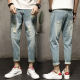 Spring and summer ripped nine-point jeans men's loose straight retro beggar pants men's harem pants tide brand casual pants