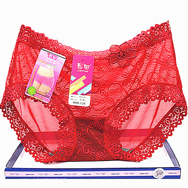 4 ລາຄາ Caitian underwear ແມ່ຍິງ 30135 mid-waist antibacterial 30136 lace edge ໂປ່ງໃສ 170 sexy mesh pack ປະສົມປະສານ