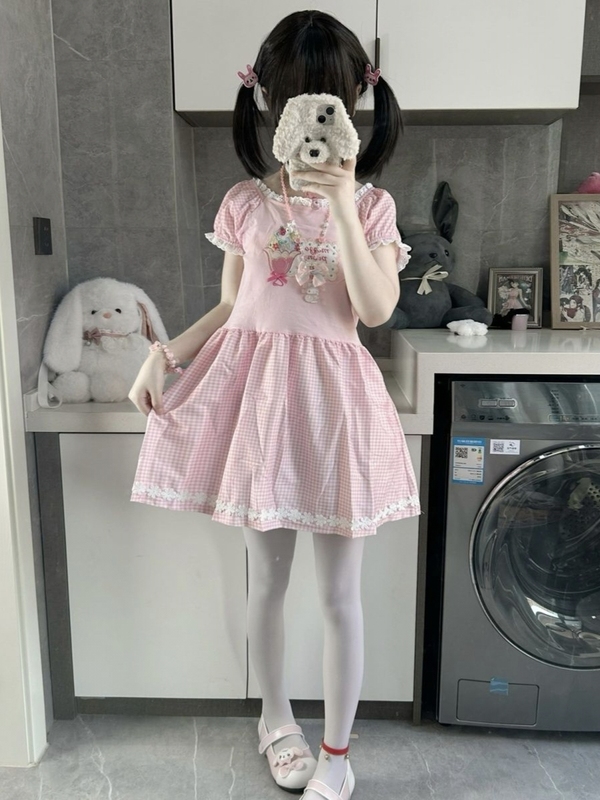 "Alice" Original Japanese-Style Cute Ice Cream Pink Dress Summer Cute Girl's Short Dress