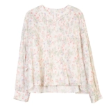 Ретро хлопковая футболка, цветочный принт, коллекция 2022, в корейском стиле, рукава фонарики