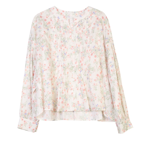 Ретро хлопковая футболка, цветочный принт, коллекция 2022, в корейском стиле, рукава фонарики