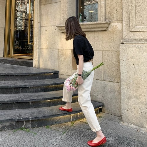 莉贝琳 Весенние черные цветные штаны, высокая талия, по фигуре, свободный прямой крой