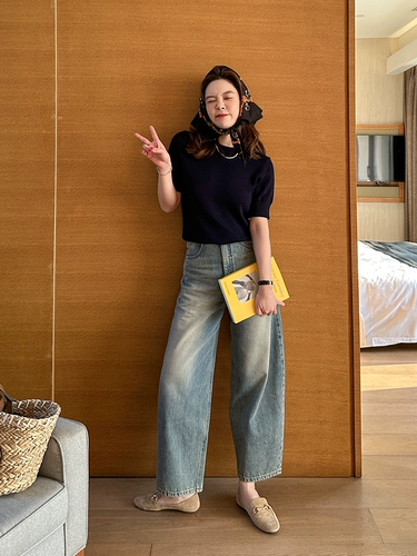 莉贝琳 Трикотажный весенний тонкий бархатный хлопковый свитер, по фигуре