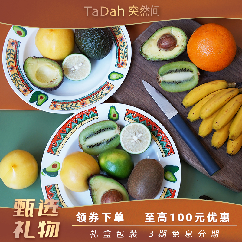(TaDah Suddenly) Mexican Avocado Bone China Dinner Plate 4 Pack Salad Plate Original Design Gift Box