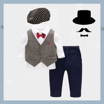 Autumn baby one year old new foreign style children gentlemans shirt vest three-piece boy suit dress