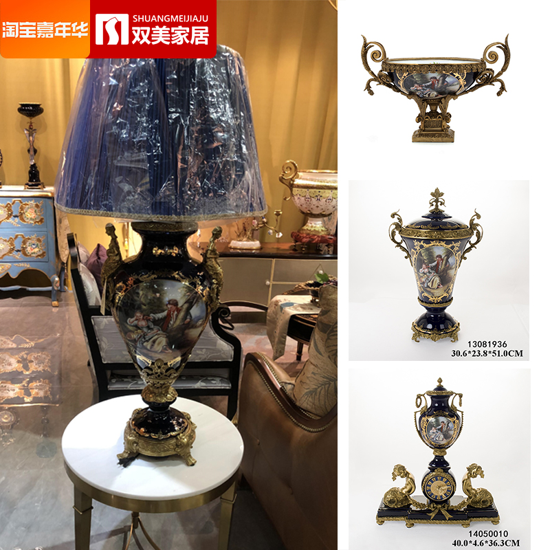 Double American household ceramics with copper fittings European decoration piece luxury copper-set home decoration court