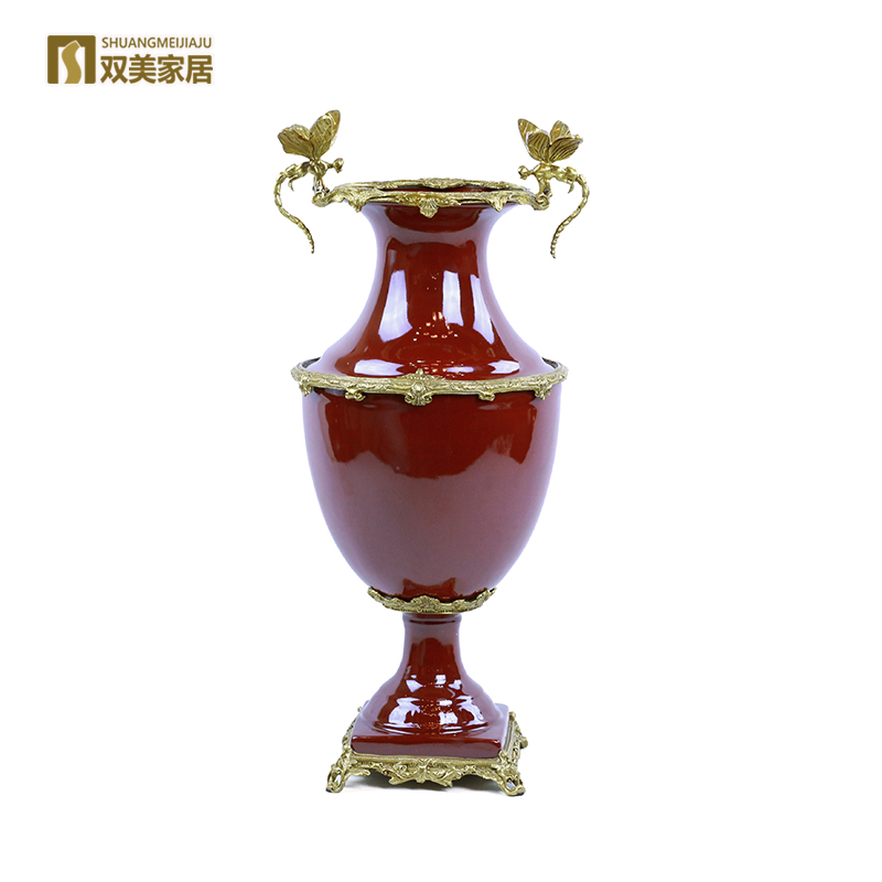 Ceramic inlaid copper high-end decoration Living room with copper decoration Entrance interior decoration Gift bottle for wedding couple