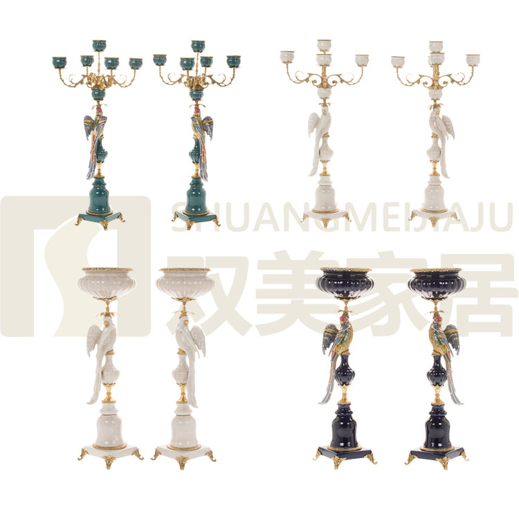 Luxury European American dining table Home decoration ornaments high-grade ceramic inlaid copper candlestick craft gift decoration