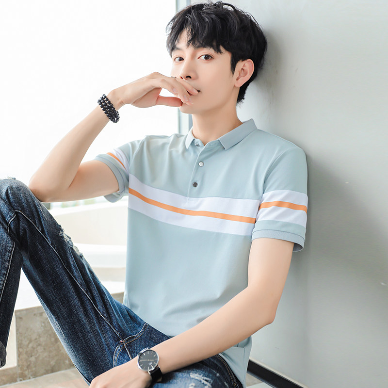 polo shirt man short sleeve T-shirt summer new Korean version trendy half sleeve tiled up for splicing men's summer clothing blouses