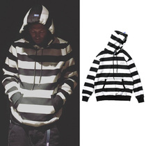 Tide brand Yu wenle with the same sweater men hooded stripes autumn Japanese retro couple outfit Harajuku BF hoodie thin