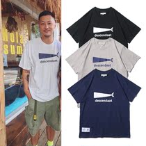 Summer Yu wenle with the same Xishan Toru short-sleeved men loose Japanese small whale print T-shirt couple round neck half sleeve