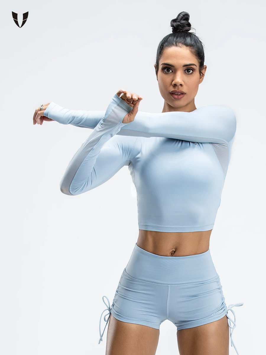 Sports vest for gym, autumn short elastic long-sleeve for training, for running