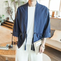 Retro Youth Thin Out of the Outer Floating World Painting Gowns China Wind Hanfu Pure Cotton Blouse Mid-Sleeve Cardiovert to the lapels and kimono