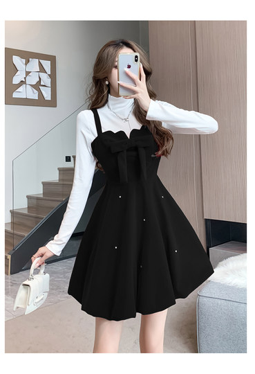 蝴蝶夹法式红色丝绒吊带连衣裙女冬季高级感圣诞a字蓬蓬公主裙子