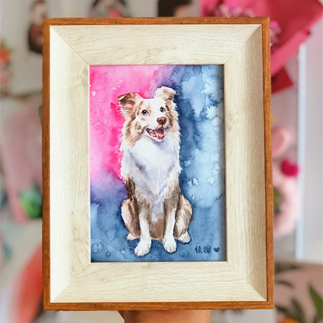New product custom handdrawn pet watercolor picture frame cat dog birthday gift custom men and women