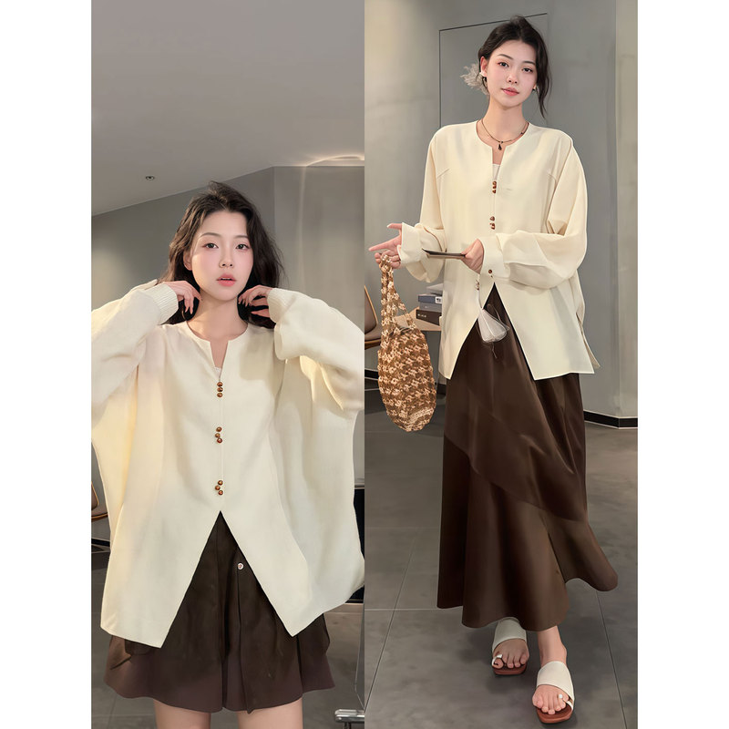 【September Love Beans】Lightly Mature and Elegant Style, Long-Sleeved Shirt with Slit in the Wind, Women's Fishtail Hip-Hugging Skirt Two-Piece Set 【September Love Beans】Lightly Mature and Elegant Style, Long-Sleeved Shirt with Slit in the Wind, Women's Fishtail Hip-Hugging Skirt Two-Piece Set