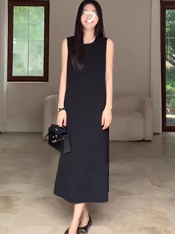 Jiujiu Guo High-End Round-Neck Blazer Vest Dress for Women, Summer Slimming, Loose-Fitting, Versatile, Long Little Black Dress Jiujiu Guo High-End Round-Neck Blazer Vest Dress for Women, Summer Slimming, Loose-Fitting, Versatile, Long Little Black Dress