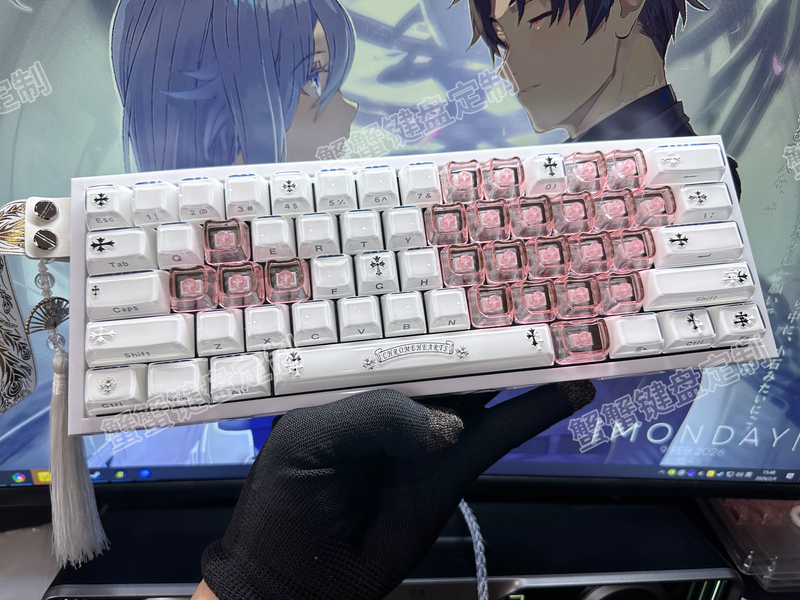 White Jelly Keyboard with Cat Heart Design, Brand New Keyboard, Mad Catz Mad60 Modified Magnetic Switch Keyboard, Customized
