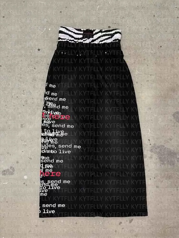 Driplord Double Waistband Letter Print Loose Hip-Hop Sports Casual Straight Black Wide-Leg Pants