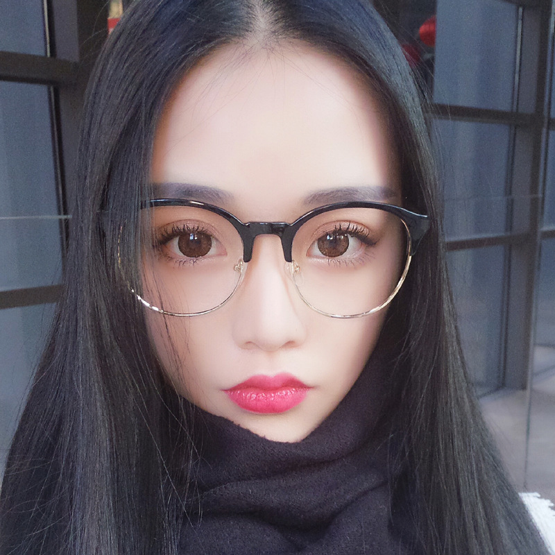 Su Yan artifact black half-frame glasses female anti-blue light net red fashion discoloration myopia glasses frame male round retro