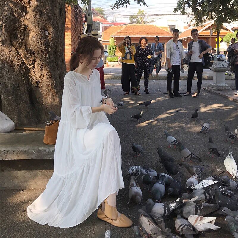 GROS SNIDEL2022 new French style retro-style woman loose with slim medium long version 100 hitch female dress