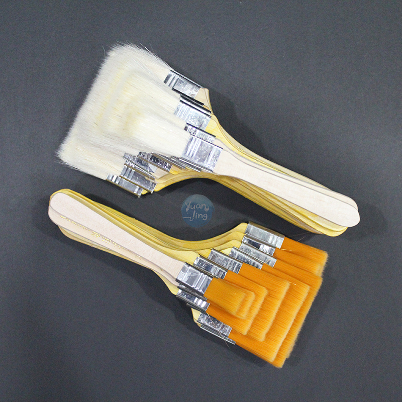Wool nylon board brush short handle watercolor gouache oil painting acrylic flat head brush art hand-painted wall painting background brush