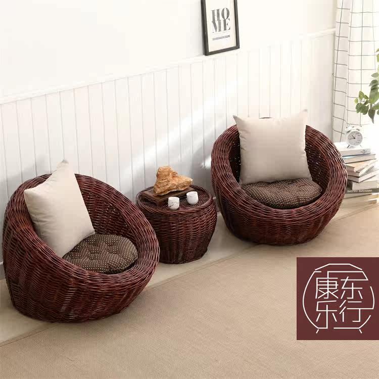 Rusi pure natural wicker sofa hand-woven balcony single living room lazy drinking tea chair combination bedroom outdoor