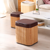 Bamboo-made storage stool containing small stool can be sat for the door of the shoe stool can be used as a containing box for the stool to be used for small household