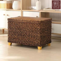 Recreational Vine choreography Shoes Stool Solid Wood Vines Mat Weaving Multifunctional Containing Dirty Laundry Changing Shoes Inner Clothing Door Hall Sofa