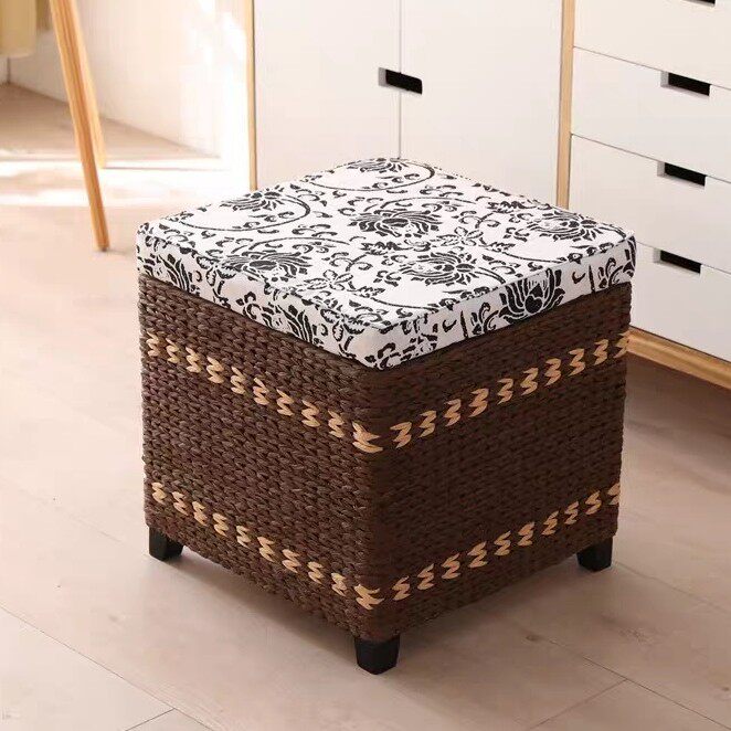 Recreation grass woven storage stool storage stool storage box stool sundries sorting box wear shoe stool sitting stool bed end sofa stool