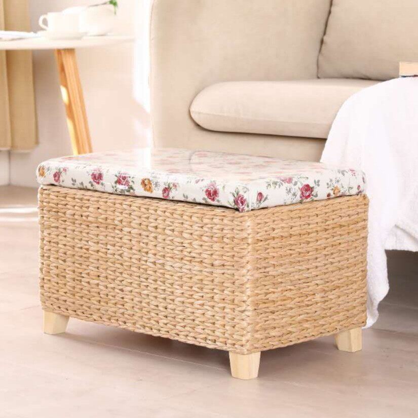 Recreational containing stool storage stool Phay woven solid wood changing shoes stool can sit Nordic wind creativity durable and strong