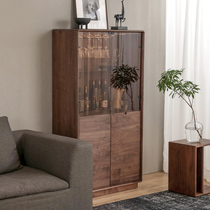 Mugwood furniture black walnut wine cabinet living room solid wood display cabinet Italian style very simple storage sideboard customization