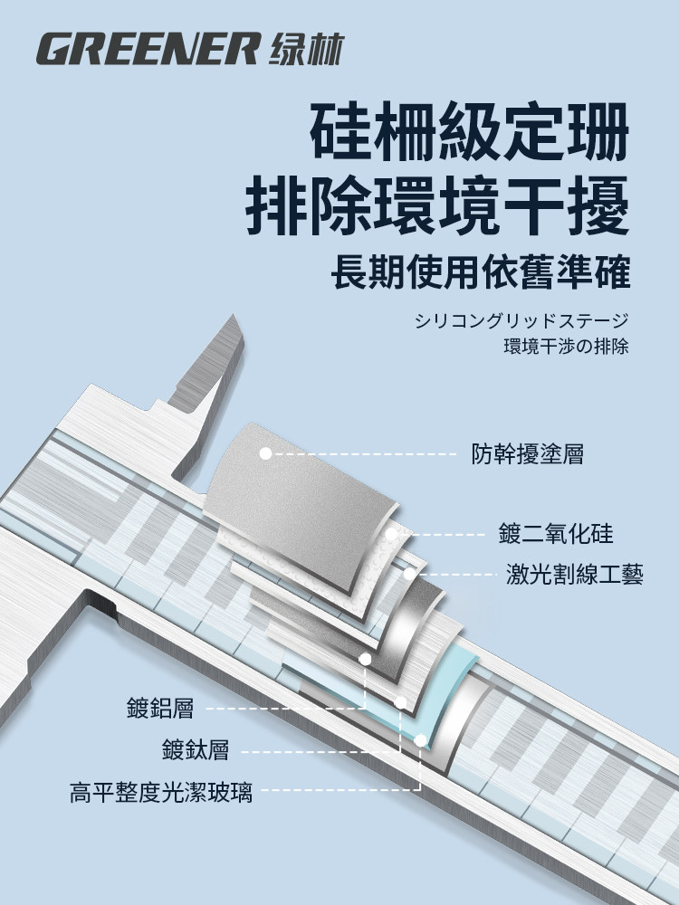 Japanese Export Vernier Caliper, High-Precision Industrial-Grade Stainless Steel Oil Gauge Measuring Edge, Small Electronic Green Forest Caliper