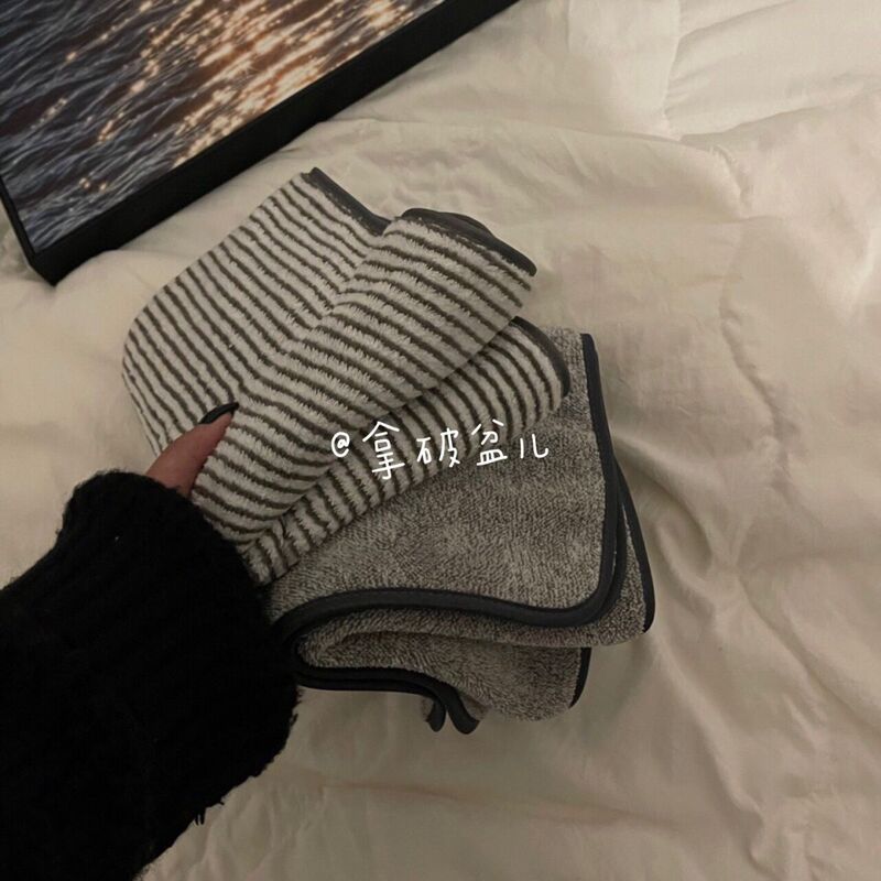 Striped Towel Hand Towel for Home Dormitory Gray Hair Drying Towel Coral Velvet Soft Absorbent Face Towel Couple Style