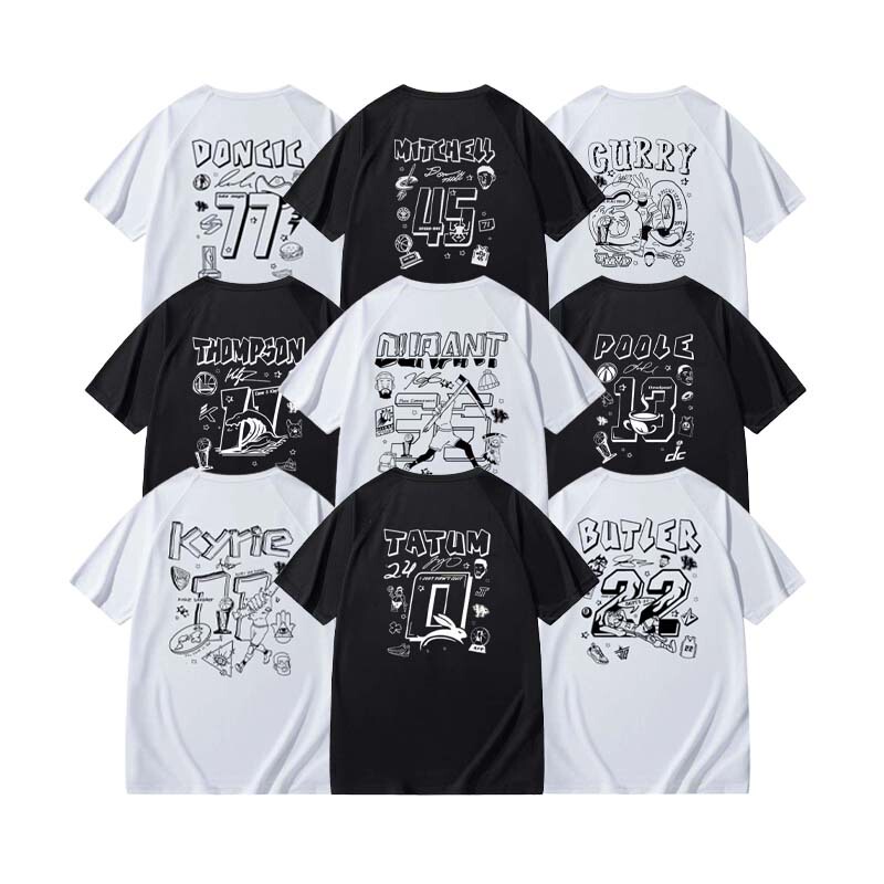 Star Print American-Style Basketball Jersey Short-Sleeved Quick-Drying Breathable Training Shirt Loose Split Sports Jersey Half-Sleeve