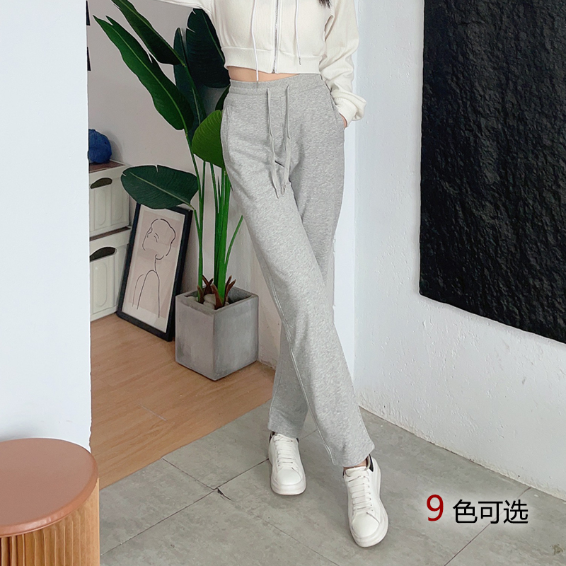 Spring and Summer Thin Straight-Leg Pants for Women, Versatile Casual Sweatpants, Pure Cotton, Solid Color, Loose Long Pants, Slimming, Korean Style