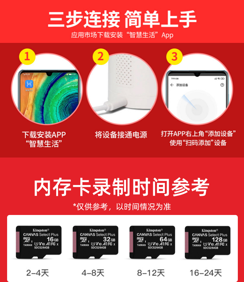 华为智选 海雀 1080p AI全彩高清摄像头 远程实时监控 图3