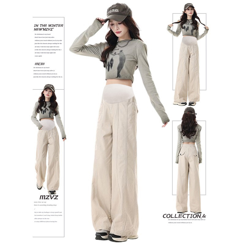 Maternity Pants for Spring, Thin Denim Leggings for Spring and Summer, Workwear Wide-Leg Long Pants That Don'T Squeeze the Belly during Pregnancy