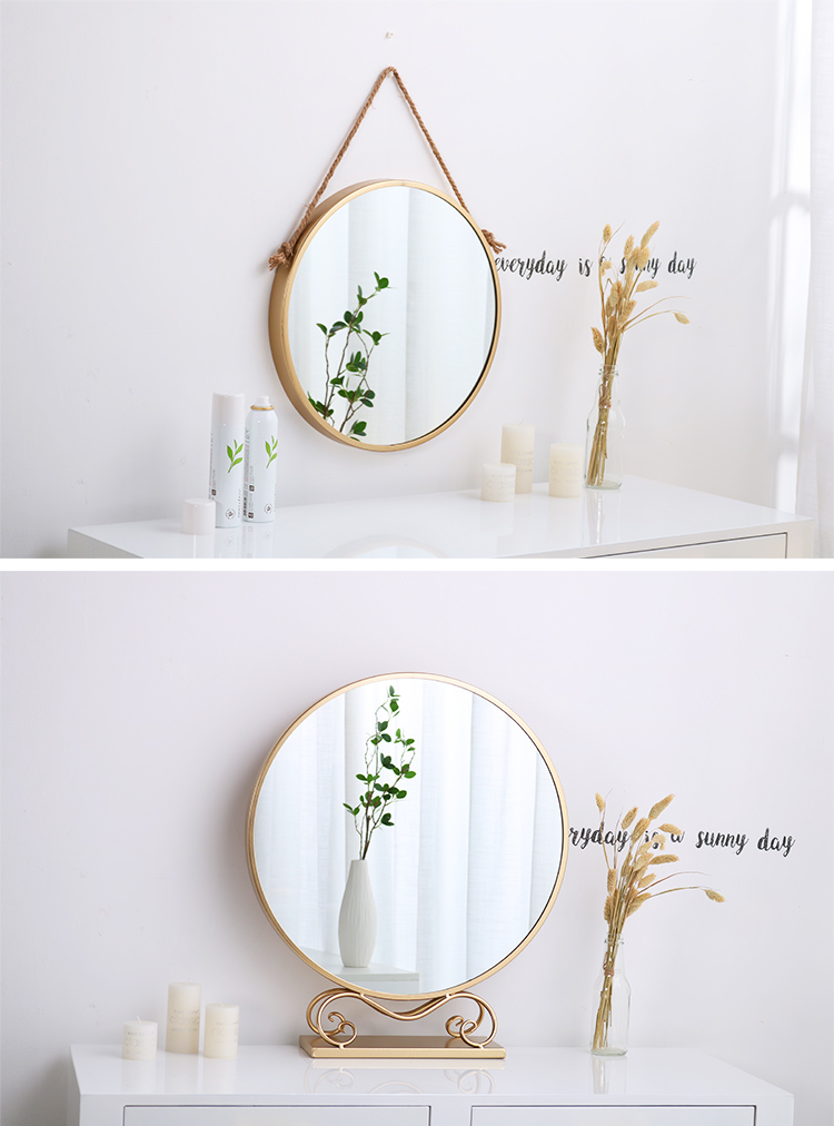 Gương trang điểm Bắc Âu hiện đại tối giản tròn phòng ngủ vanity gương máy tính để bàn gương sắt IKEA gương tường - Gương gương vintage