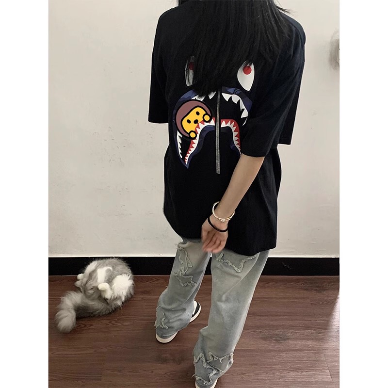 National Trend Shark Print Short-Sleeve T-Shirt for Men and Women 2026 Summer New Trendy Brand Couple Loose Half-Sleeve Round Neck Top