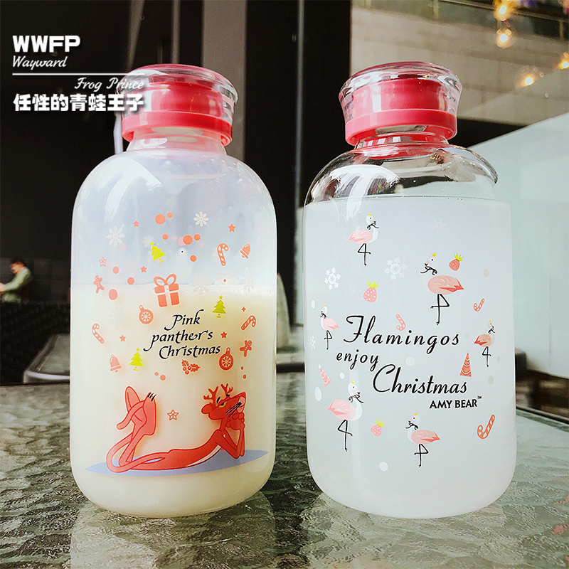 PD Flower Tea Soft Girl Cup Lemon Cup Glass Water Bottle Short Fat Large Capacity Leakproof Student Woman Cute Cartoon Kettle