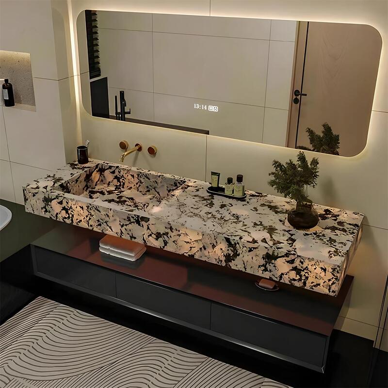 【Luxury Stone·Snow Mountain Flying Fox】 Integrated Bathroom Cabinet Set with Oak Washbasin for Bathroom, Suitable for Washing Hands and Face