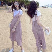 Summer maternity suit fashion style 2021 new short-sleeved pregnant women summer chiffon dress long skirt two-piece set