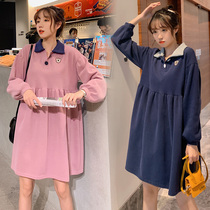 Pregnant Woman Spring Dress Jacket Fashion Loose Long Sleeve POLO Collar Skirt 2021 New Spring Autumn Pregnant Woman With Dress Damp