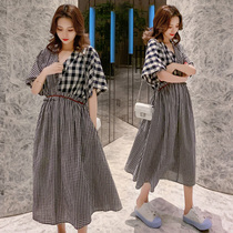 Pregnant Woman Summer Dress Dress Dress Summer Season Long pregnancy dress Damp Spicy Mother Personality Plaid for Pregnant Woman Skirt summer