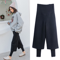 Pregnant women pants children Fall outside wearing fake two wide legs Toabdominal spring and autumn Fashion money outside wearing fur Long pants autumn winter clothing