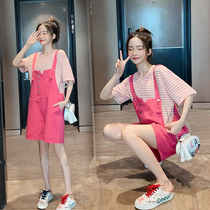 Pregnancy Woman Dress Summer Clothing Suit Fashion style Ocean Gas Nets Red Spicy Moms Striped T-Shirt Back Strap Pants Two Suits Summer