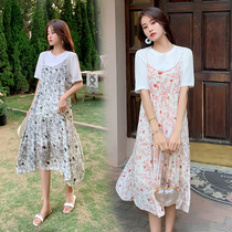 Online Red Gestational Woman Dress Summer Suit Tide 2021 Summer Fashion Little Fresher Summer Gestational late Liandress Summer Fashion